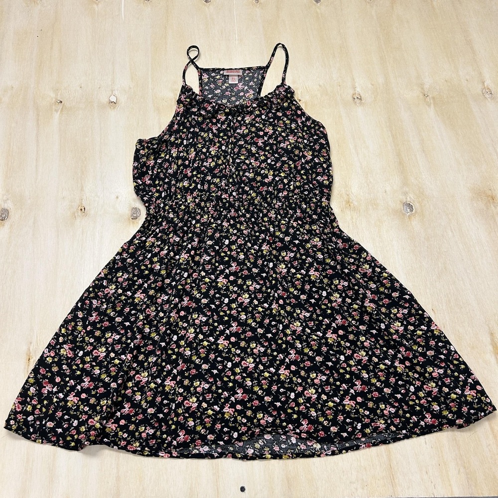 Y2K Mossimo Supply Co. Dress Womens Large Black Floral Scoop Neck Sundress